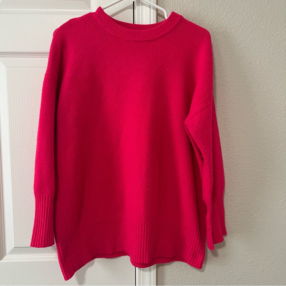A New Day Hot Pink Oversized Crewneck Sweater Tunic Size Large